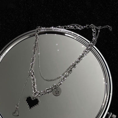 Titanium Steel Does Not Fade Black Love Necklace Ladies Summer Ins Hip-Hop Niche Design Decorative Pendant Collarbone Chain
