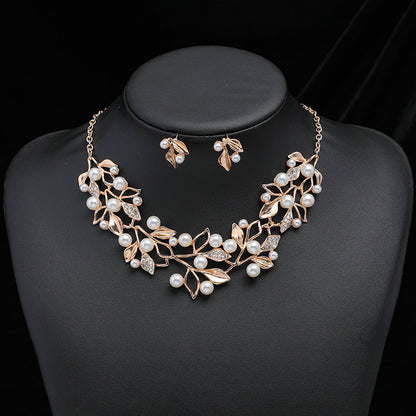 New Light Luxury Niche Design Sense Fashion Pearl Pendant Necklace Earrings Two-Piece Clavicle Chain