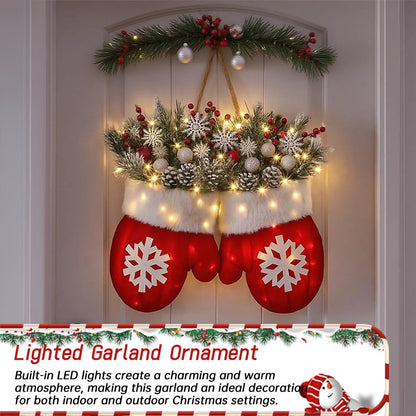 Creative Glove-Shaped Christmas Garland - Faux Flower Crown, Door/Window Decor, Door Sign for Christmas Parties