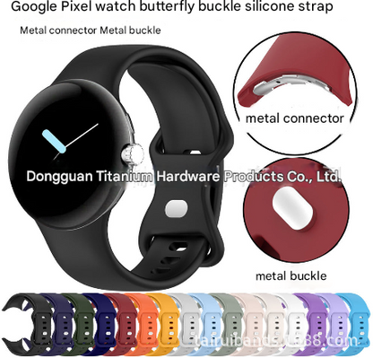 For Google Goole Pixel Watch Butterfly Buckle Silicone Strap Google Metal Buckle Silicone Watch Strap