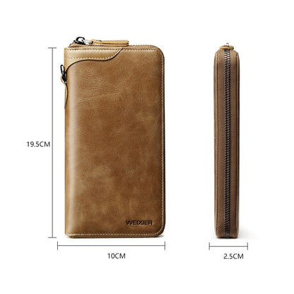 New Come Fashion Vintage Long Style Split Leather Men Wallet Soft For Business Casual Men Wallet Clutch Bags High Quality