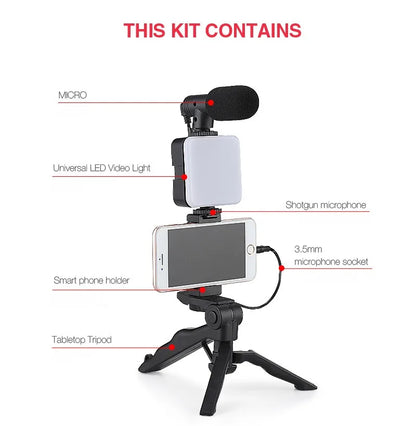 Vlogging kit for mobile phone tripod 36 led fill light and mini microphone for live stream, video TikTok YouTube