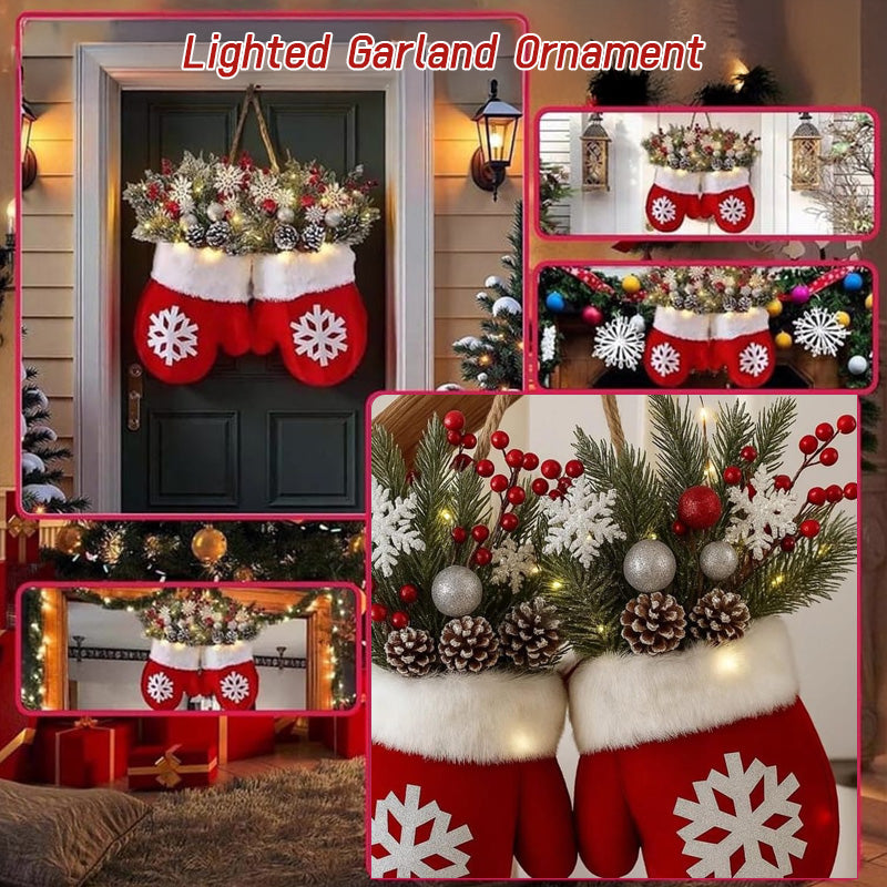 Creative Glove-Shaped Christmas Garland - Faux Flower Crown, Door/Window Decor, Door Sign for Christmas Parties