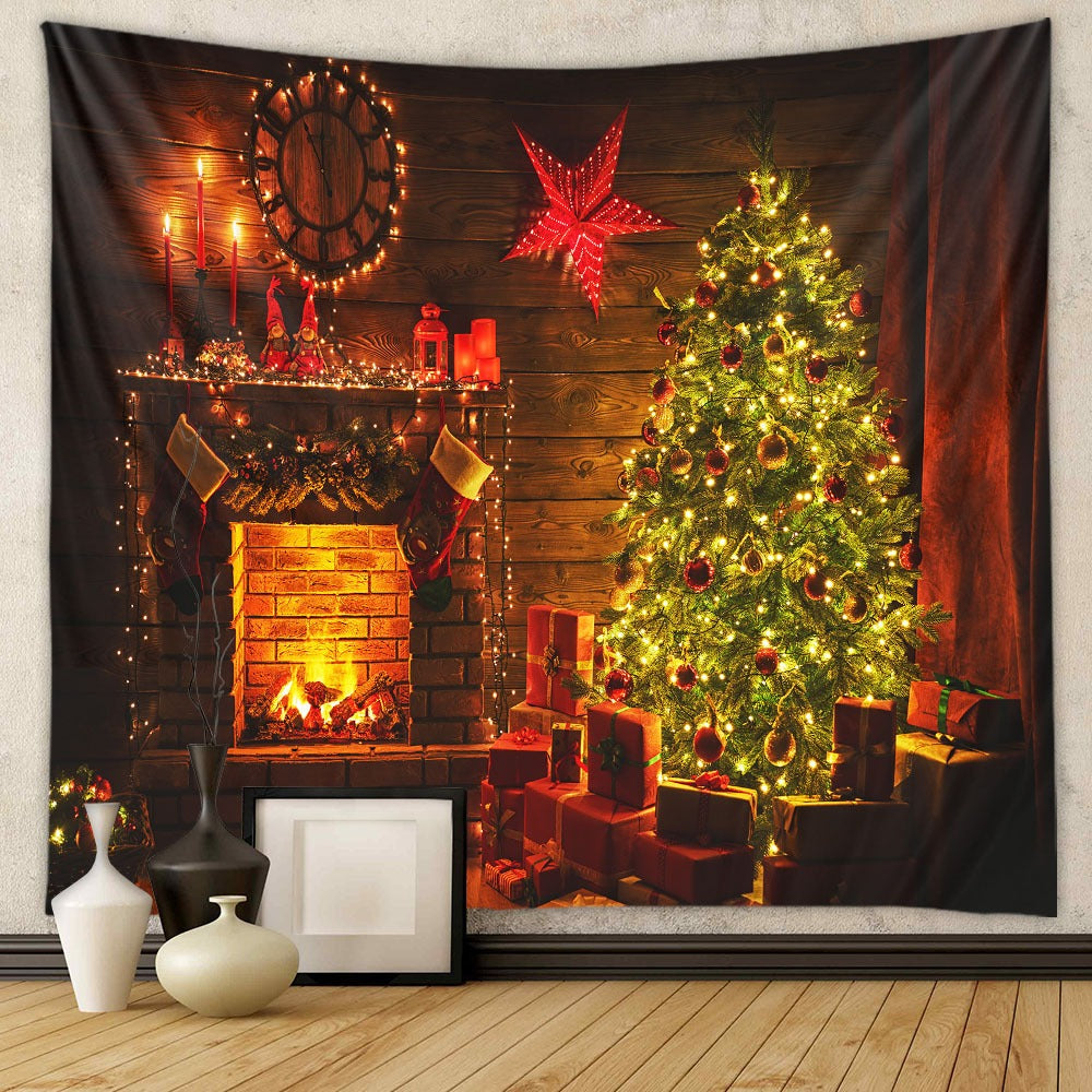 Christmas Tree Tapestry Room Decoration Wall Fabric Ins Hanging Fabric Home Bohemian Tapestry Christmas Tapestry