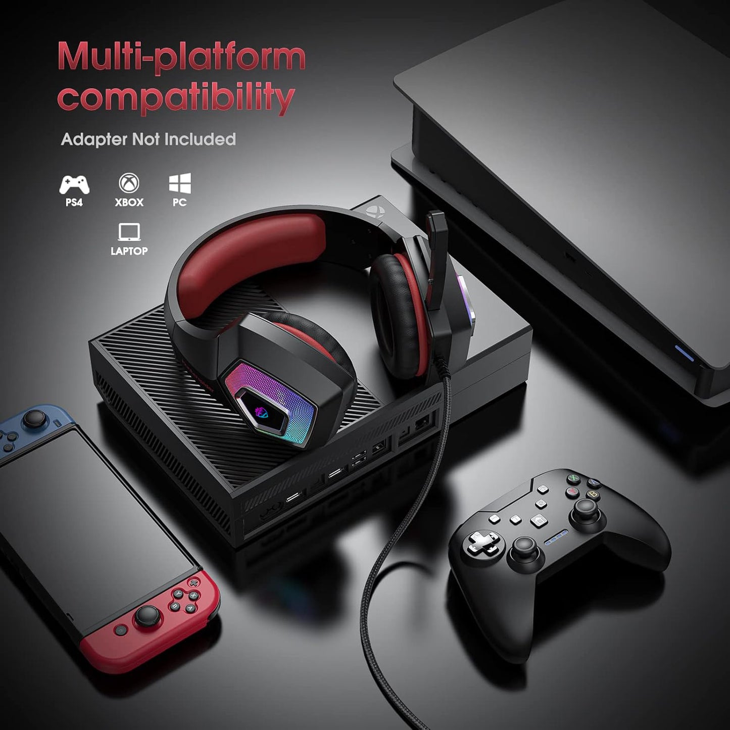 Head mounted gaming headphones colorful RGB wired computer headphones game controller headphones