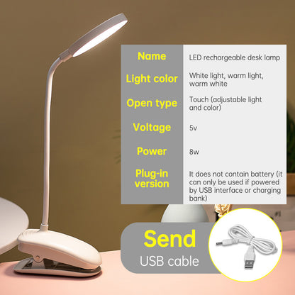 Table Lamp Eye Protection Desk Rechargeable Plug-In Dual Purpose Clamp Table Lamp Dormitory Bedroom Learning LED Bedside