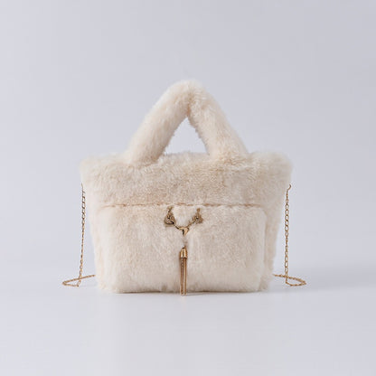 New Women's Imitation Rabbit Hair Handbag Plush Shoulder Bag Casual Versatile Imitation Crossbody Bag Fashion Large Capacity Bag