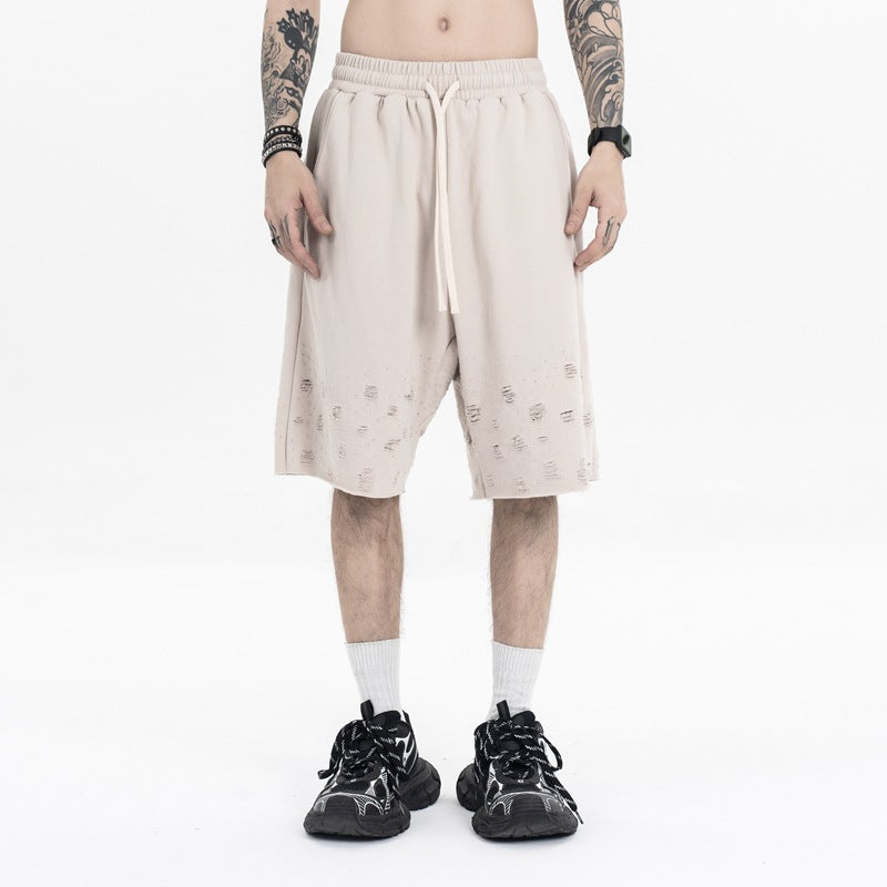 Men's Clothing Spring Solid Color Hole Heavyweight Sports Shorts Casual