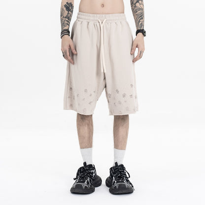Men's Clothing Spring Solid Color Hole Heavyweight Sports Shorts Casual