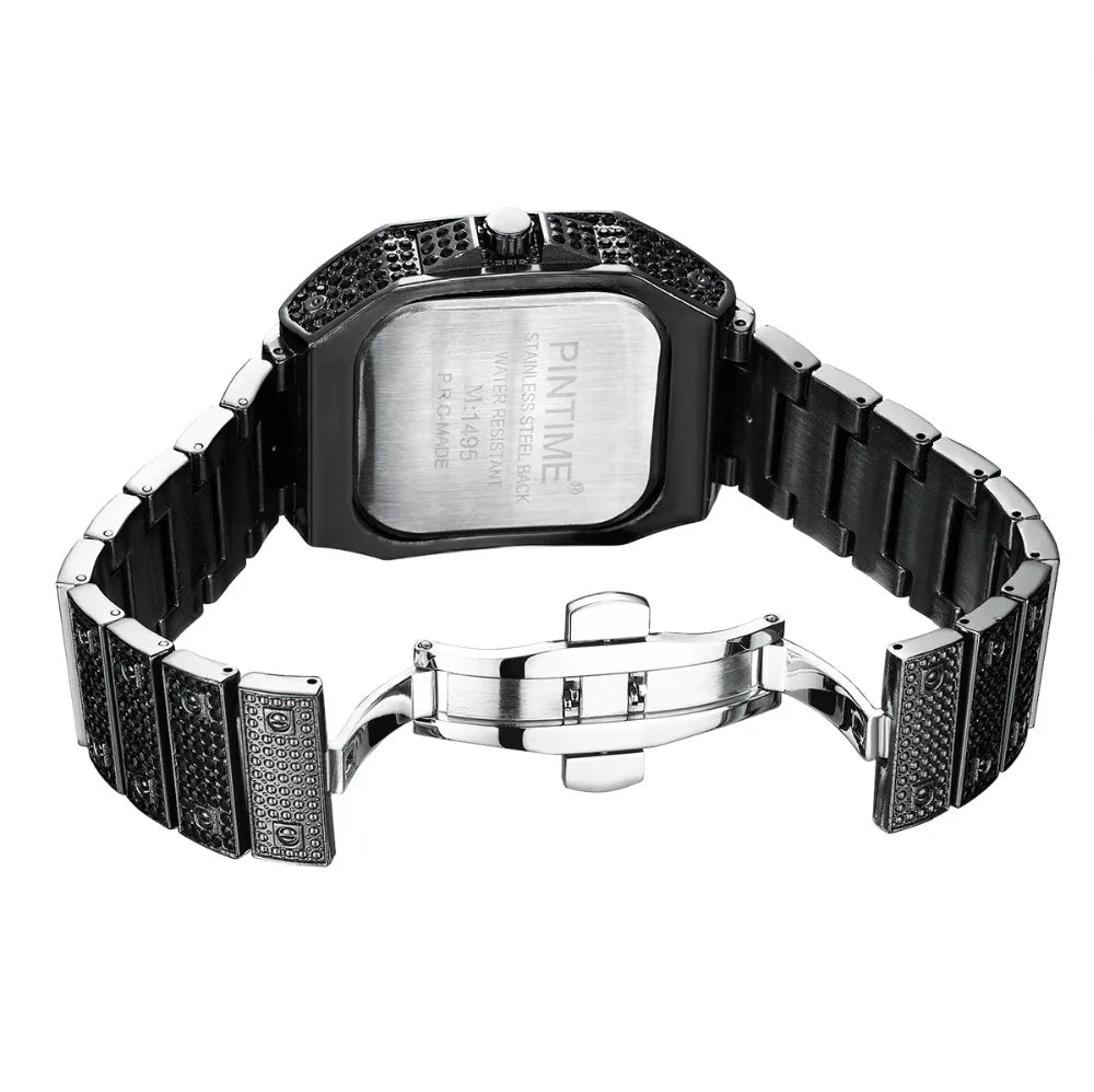 Hip Hop Iced Out Men Watch Square Diamond Quartz Luxury Mens Wrist Watches Gold Roman Calendar Steel Clock Relogio Masculino