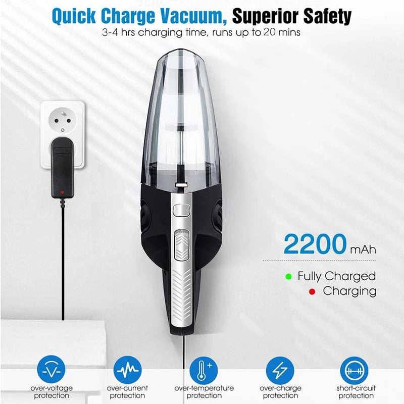 Handheld Vacuum Cordless Powerful Cyclone Suction Portable Rechargeable Vacuum Cleaner 6053 Quick Charge for Car Home Pet Hair