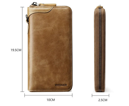 New Come Fashion Vintage Long Style Split Leather Men Wallet Soft For Business Casual Men Wallet Clutch Bags High Quality