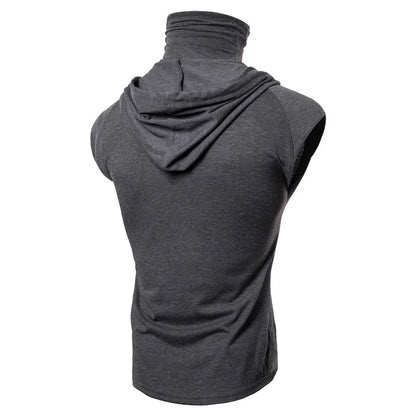 Mens Mask Button Sports Vest Hooded Splice Large Open-Forked Male Vest