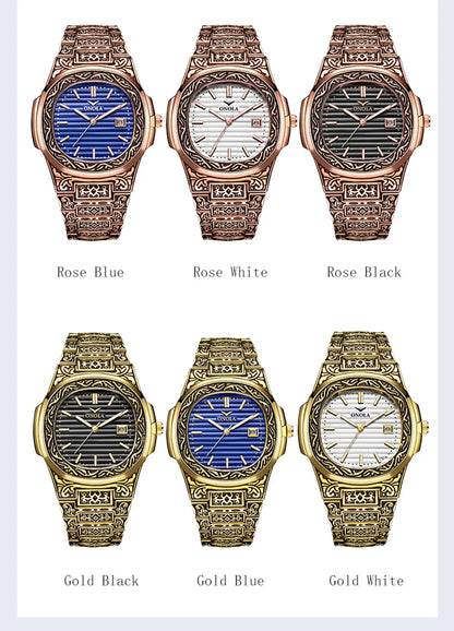 Fashion quartz watch men Brand ONOLA luxury Retro golden stainless steel watch men gold mens watch reloj hombre