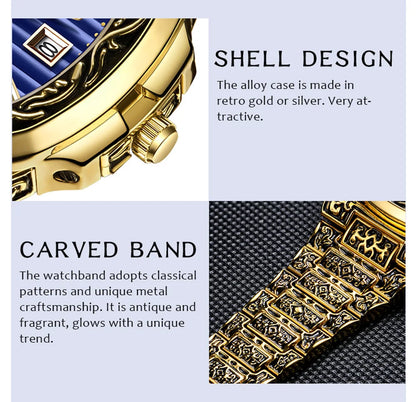 Fashion quartz watch men Brand ONOLA luxury Retro golden stainless steel watch men gold mens watch reloj hombre