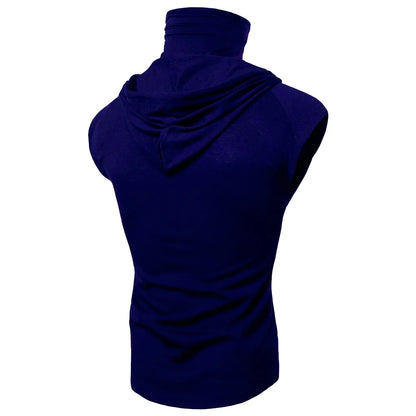Mens Mask Button Sports Vest Hooded Splice Large Open-Forked Male Vest