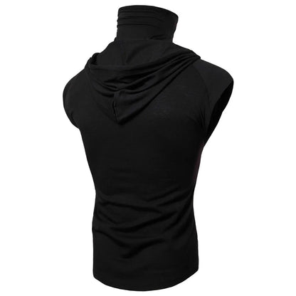 Mens Mask Button Sports Vest Hooded Splice Large Open-Forked Male Vest