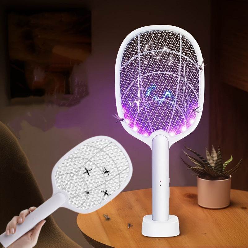 USB Rechargeable Three-Layer Mesh Electric Mosquito Swatter With Rechargeable Lithium Battery For Home Use, Mosquito Killer Swatter With Led Light Source And Flame-Retardant Function