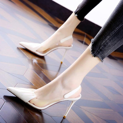 Pointed Toe Women's Sandals High Heels Stiletto Shoes French Style 2025 Summer New Fairy Style Fashion Transparent Shallow Mouth