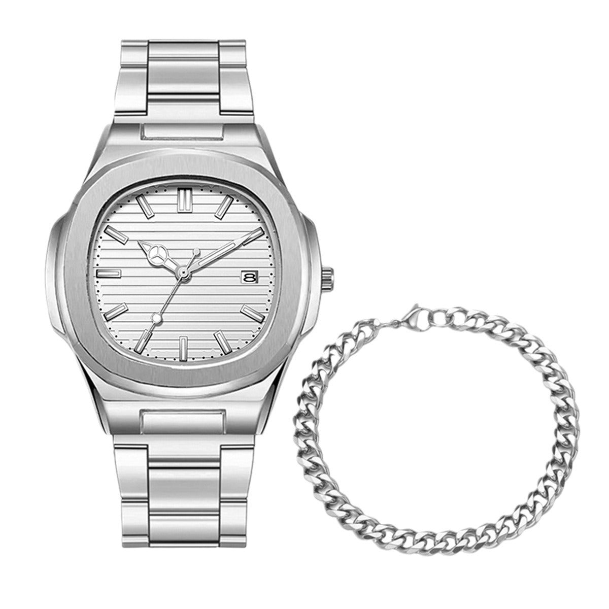 Cross-border Fashion Classic Square Calendar Watch Wholesale Trend Sports Steel Band Wrist Watch Watch Business Cross-border Explosions