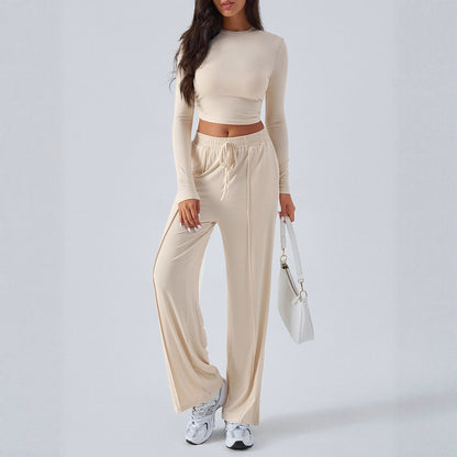 European And American Cross-Border Amazon Y2K Suit Autumn And Winter Women's Lace Pure Color Waist Fashion Wide-Leg Casual Pants For Women