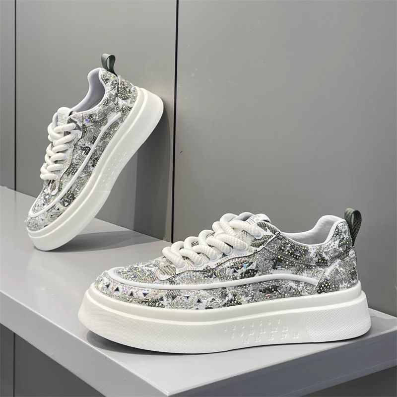 Men's Shoes 2025 New Trendy Rhinestone Men's Sneakers Summer Breathable Versatile Thick-Soled Men's Casual Shoes