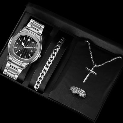 Cross-border Fashion Classic Square Calendar Watch Wholesale Trend Sports Steel Band Wrist Watch Watch Business Cross-border Explosions