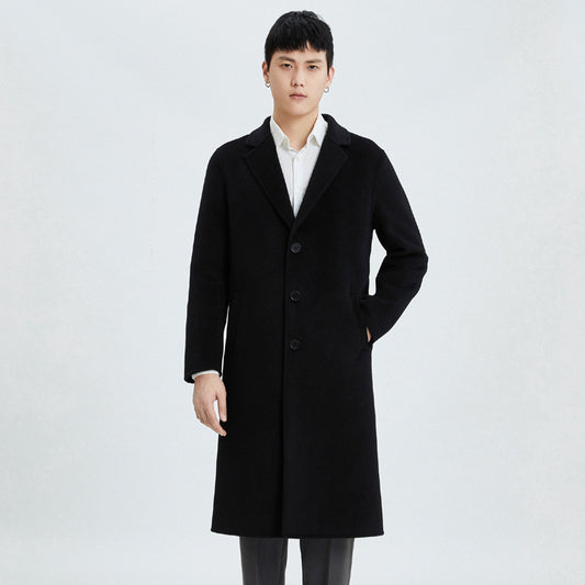 Woolen Coat Men's Mid-length Over-the-Knee 2023 Autumn And Winter New British Style Full Wool Double-Sided Woolen Coat Trendy