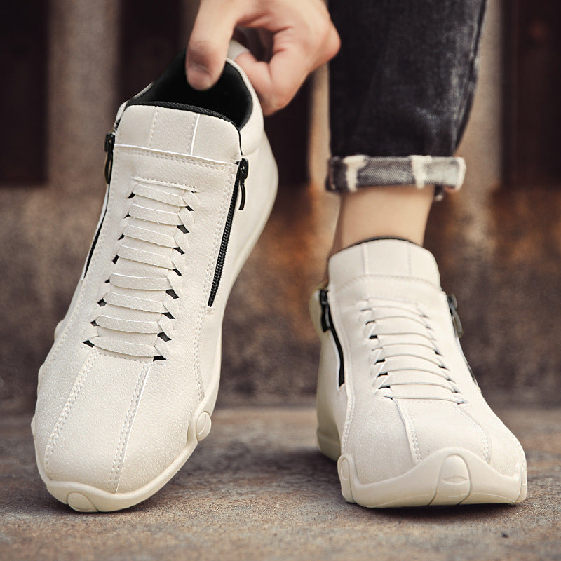 Light Luxury 2025 TikTok High Quality Plus Size Leather Waterproof Low-top Outdoor Mid-top Sneakers Hong Kong-style Casual Men's Shoes