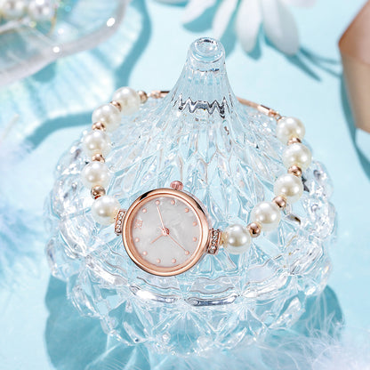 New Fashion Pearl Thin Belt Fritillary Round Women's Watch Free Adjustment Bracelet Watch Women's Quartz Watch
