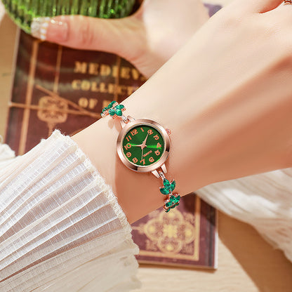 Fashion Elegant Watch Women's Trendy Simple Elegant Ins Style Clover Bracelet Women's Watch Diamond Watch Pull-out Bracelet