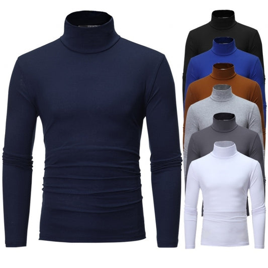 2022 Spring And Autumn Slim Solid Color Half-High Collar Long-Sleeved T-Shirt Men's Tight Base Shirt Trendy Mid-Collar Autumn Clothes Large Size Trendy