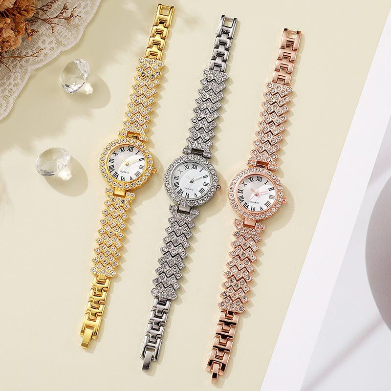 Foreign Trade Explosions Fashion Roman Pattern Diamond Women's Watch Women's Watch Quartz Watch Bracelet Women's Watch Manufacturers In Stock