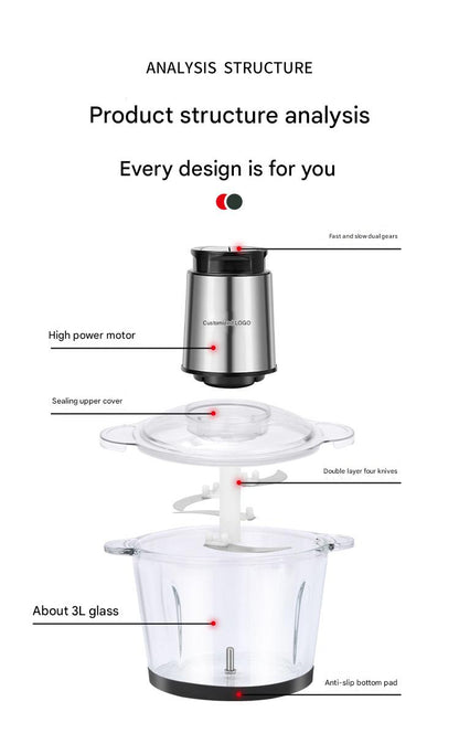 Cross-border Household Electric Meat Grinder Stainless Steel Multi-function Mixer Cooking Machine Minced Meat Food Supplement Small Large Capacity