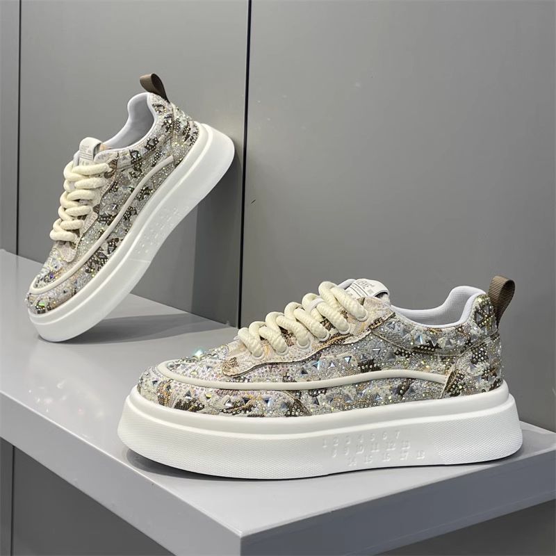 Men's Shoes 2025 New Trendy Rhinestone Men's Sneakers Summer Breathable Versatile Thick-Soled Men's Casual Shoes