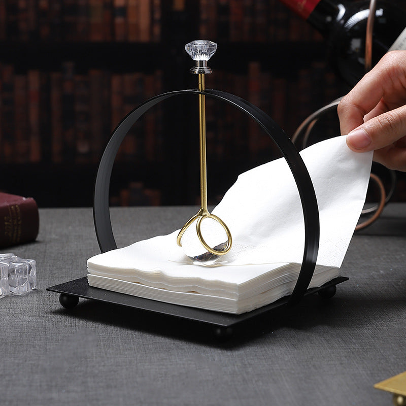 French Square Crystal Paper Towel Holder Creative Office Home Desktop Paper Towel Holder Light Luxury Metal Paper Towel Holder
