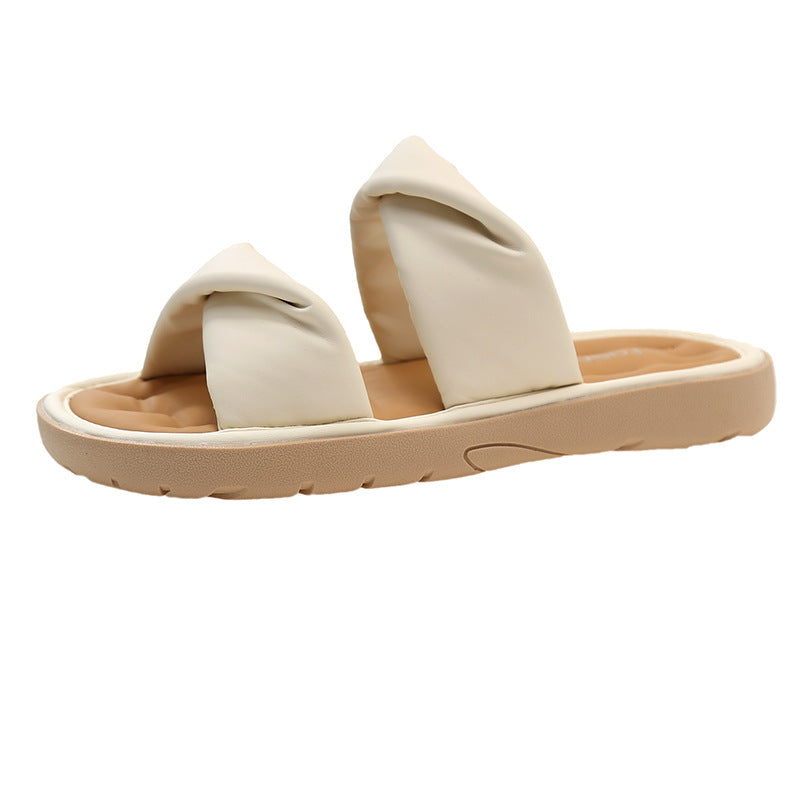 Sofa Slippers Soft Flat Bottom Slides Women's 2024 Summer New Outer Wear Kink Comfortable Sandals