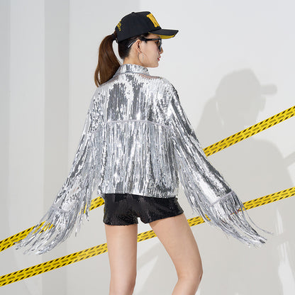 European And American Cross-border Sequin Tassel Jacket Sports Jacket Women's Bar Nightclub Stage Casual Sequin Tassel Jacket Women