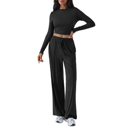 European And American Cross-Border Amazon Y2K Suit Autumn And Winter Women's Lace Pure Color Waist Fashion Wide-Leg Casual Pants For Women