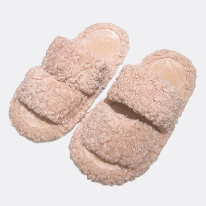 Autumn And Winter Cute Cartoon Plush Warm Home Indoor Cotton Slippers Women's One Word Non-slip Fluffy Slippers Women's Winter
