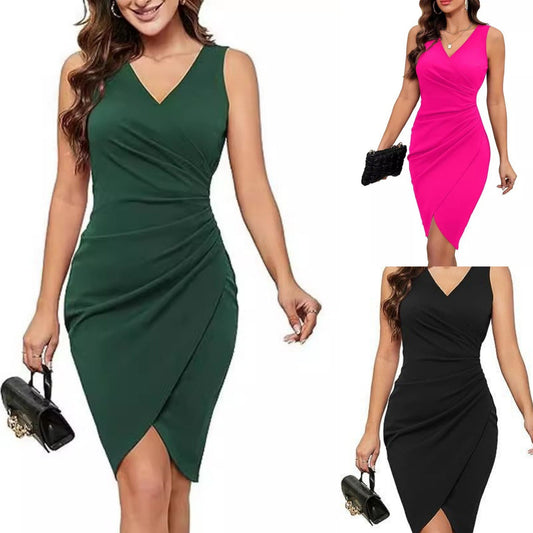 Cross-Border European And American Export Women's Dress Sexy Pure Desire Slim V Neck Large Size Sleeveless Coat With Inner Dress