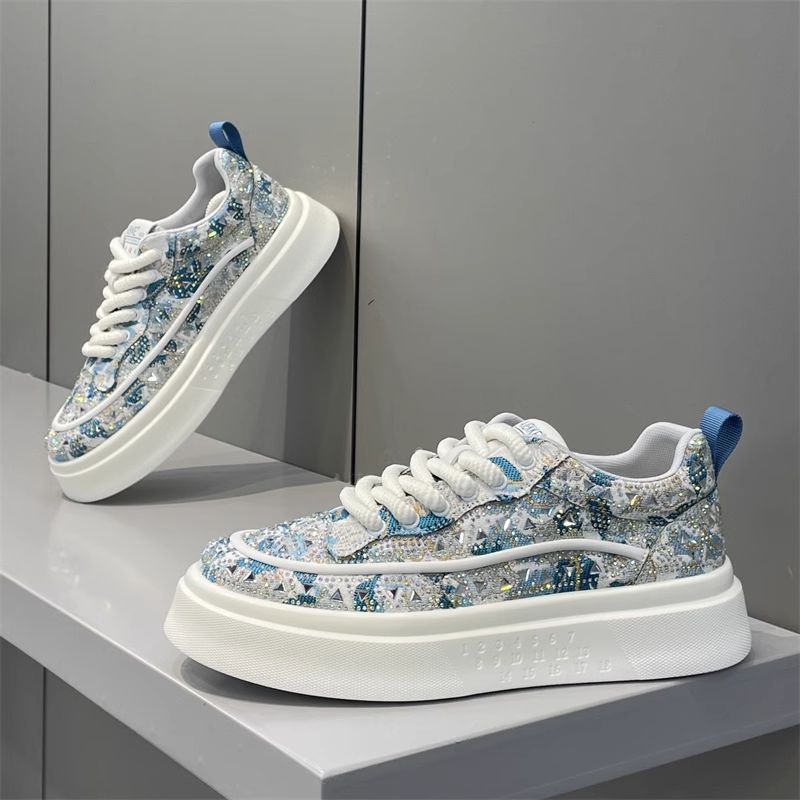 Men's Shoes 2025 New Trendy Rhinestone Men's Sneakers Summer Breathable Versatile Thick-Soled Men's Casual Shoes