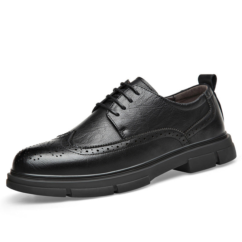 Brogue Carved Leather Shoes Men's Trendy Lace-Up Business Formal British Style Breathable Casual Groom's Wedding Shoes