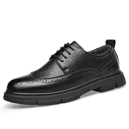 Brogue Carved Leather Shoes Men's Trendy Lace-Up Business Formal British Style Breathable Casual Groom's Wedding Shoes