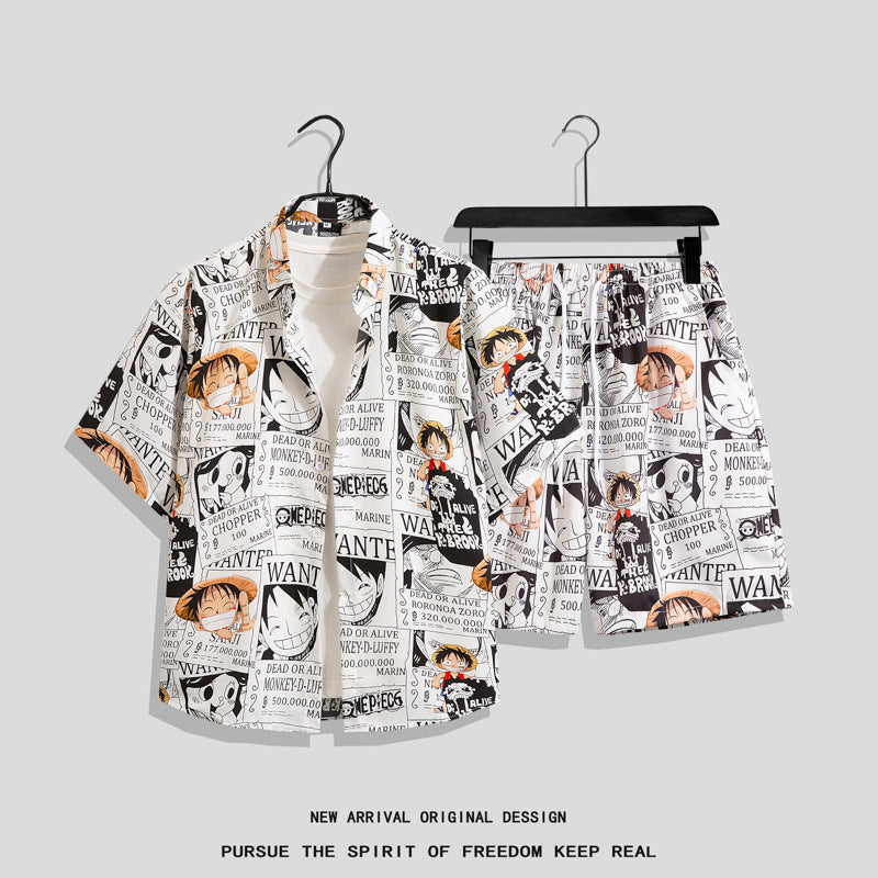 Ice Silk Beach Suit Men&#039;s Short-sleeved Flora Shirt Plus Size Loose Hawaiian Quick-drying Casual Shorts Couple&#039;s Suit