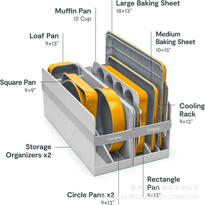 Caraway Non-Stick Ceramic Baking Pan Set Box With Various Cooling Racks Storage Kitchen Organizer Box With Removable Design