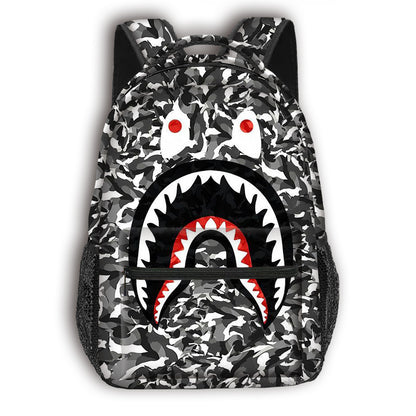 New Shark Full Print Student Schoolbag Large Capacity Cartoon Trendy Backpack Children's Fashion Backpack Cross-border Hot