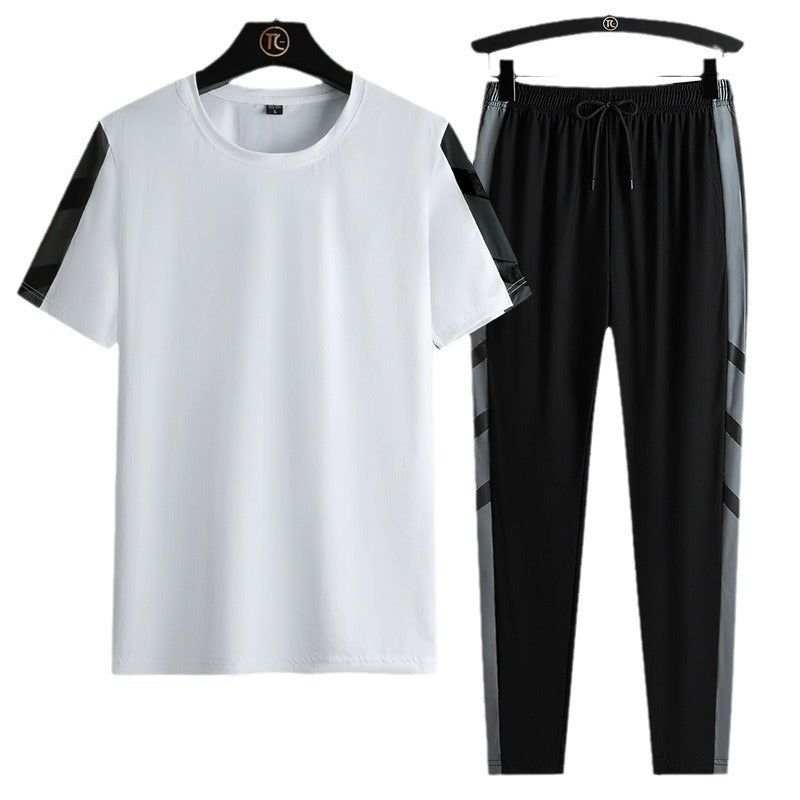 Summer Sports Outdoor Quick-drying Pants Half-length Pants Short-sleeved T-shirt Three-piece Set Ice Silk Suit Long Two-piece Suit