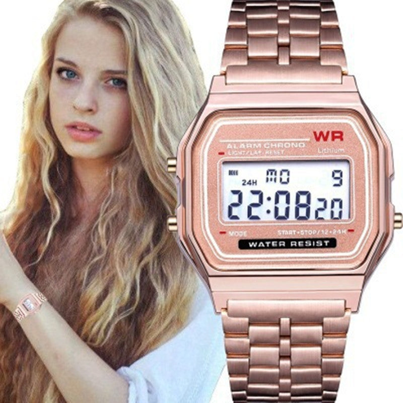 Foreign Trade Popular Square Small Dial Couple Digital Watch F91 Retro Steel Band Student Multi-Functional Sports Watch