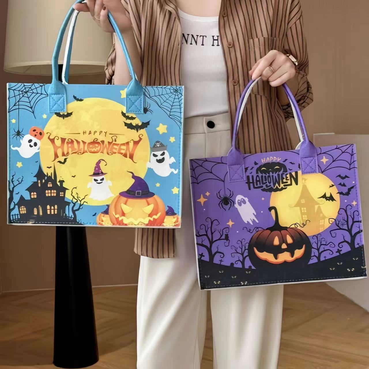 Halloween Felt Bag Handbag Ghost Festival Pumpkin Bag Props Large Capacity Tote Bag Shopping Storage Bag Gift Bag